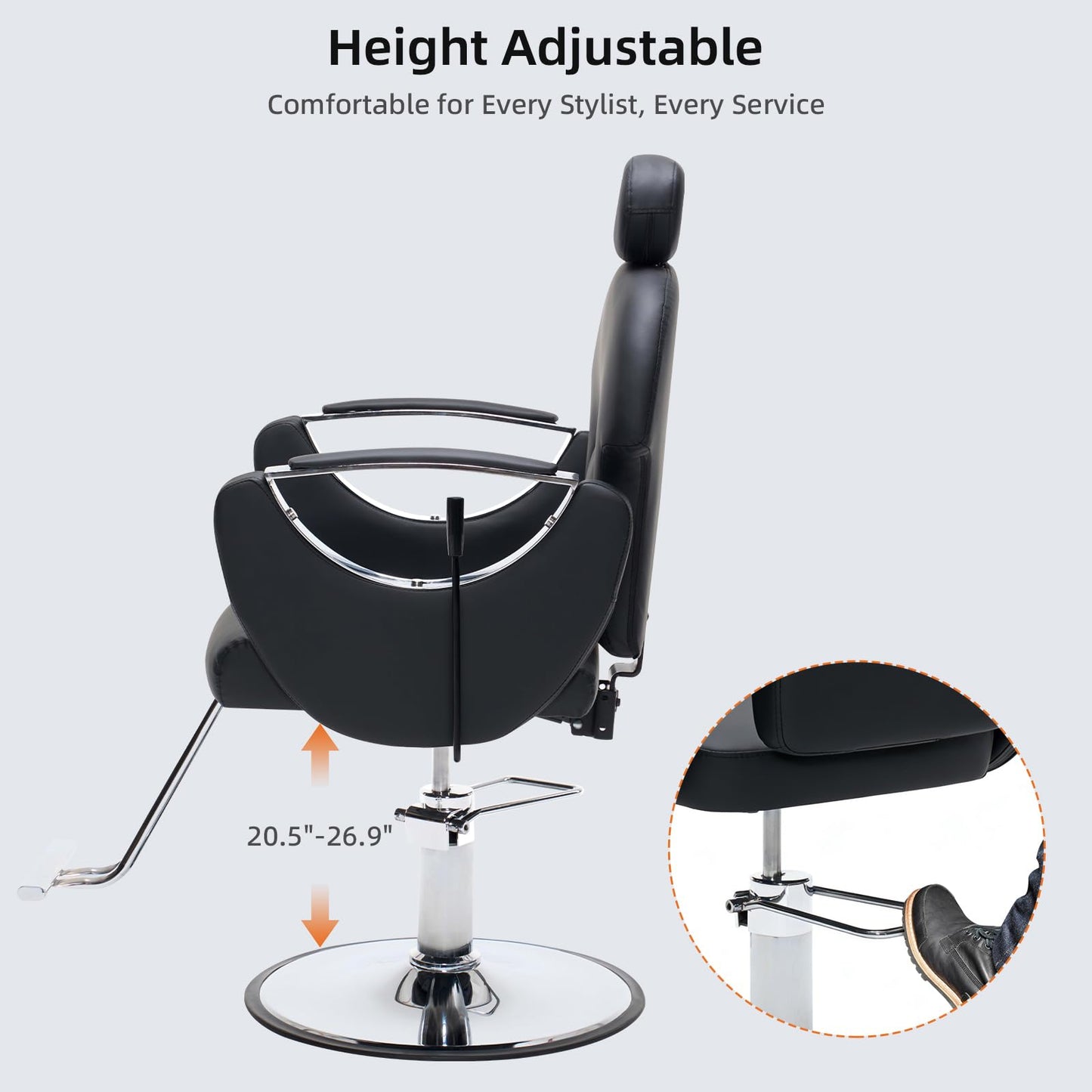 Zevemomo Barber Salon Chair for Hair Stylist, Reclining Backrest Adjustable Headrest & Seat Height, Heavy Duty Hydraulic Pump with 360° Swivel for Barbershop, Home 400LBS Capacity, Black