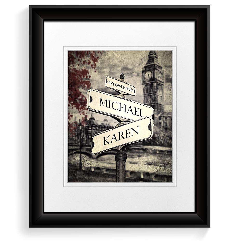 A&T ARTWORK Lovers Crossroads Personalized Photo Prints Gift,includes Names and the Date Unique Gift for the Wedding Anniversary.14x11 inches D-Mats UNFRAMED