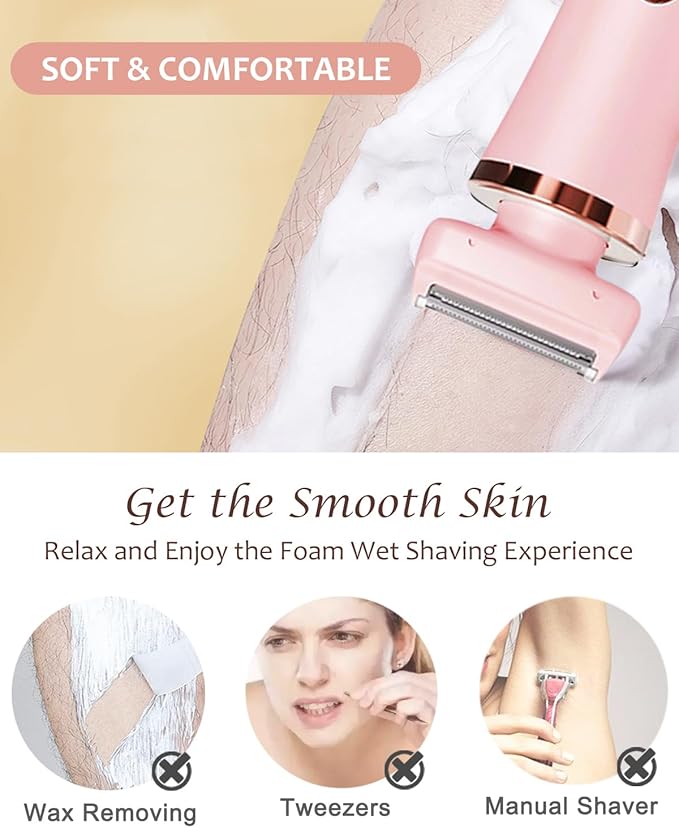 Facial Hair Remover for Women - 2-in-1 Electric Painless Face Hair Removal Shaver Device - Waterproof Face Trimmer & Body Epilator - Rechargeable Razor with 2 Heads for Lips Arms Legs Bikini Body