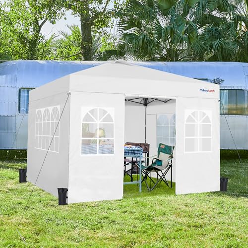 Yaheetech 10x10 FT Pop Up Canopy Tent with 4 Side Walls & One-Push Setup & Roller Bag, Outdoor Heavy-Duty Instant Event Te...