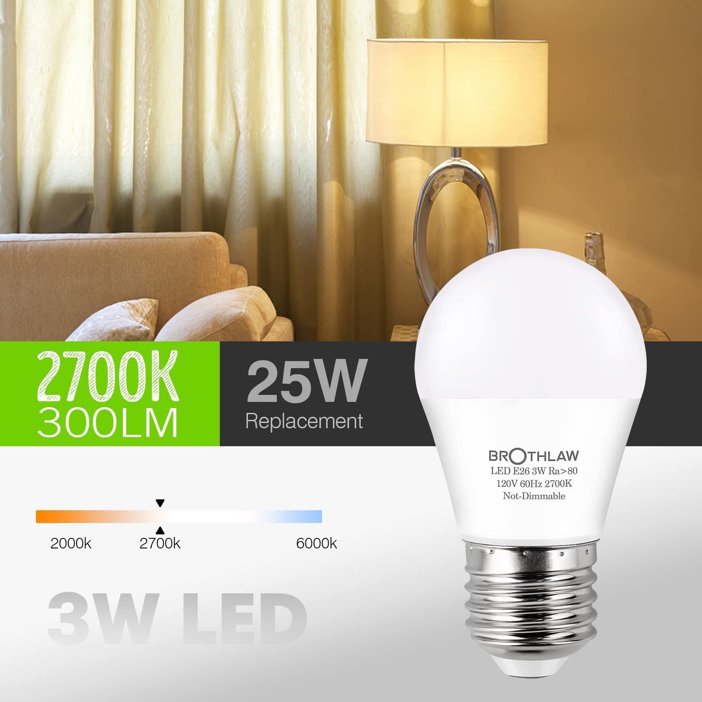 25 Watt Equivalent Light Bulbs, A15 LED Light 3W E26 Base 2700K Warm White Low watt Light Bulbs,Nightstand Light Bulb, Table Lamp Bulb, 4 Pack