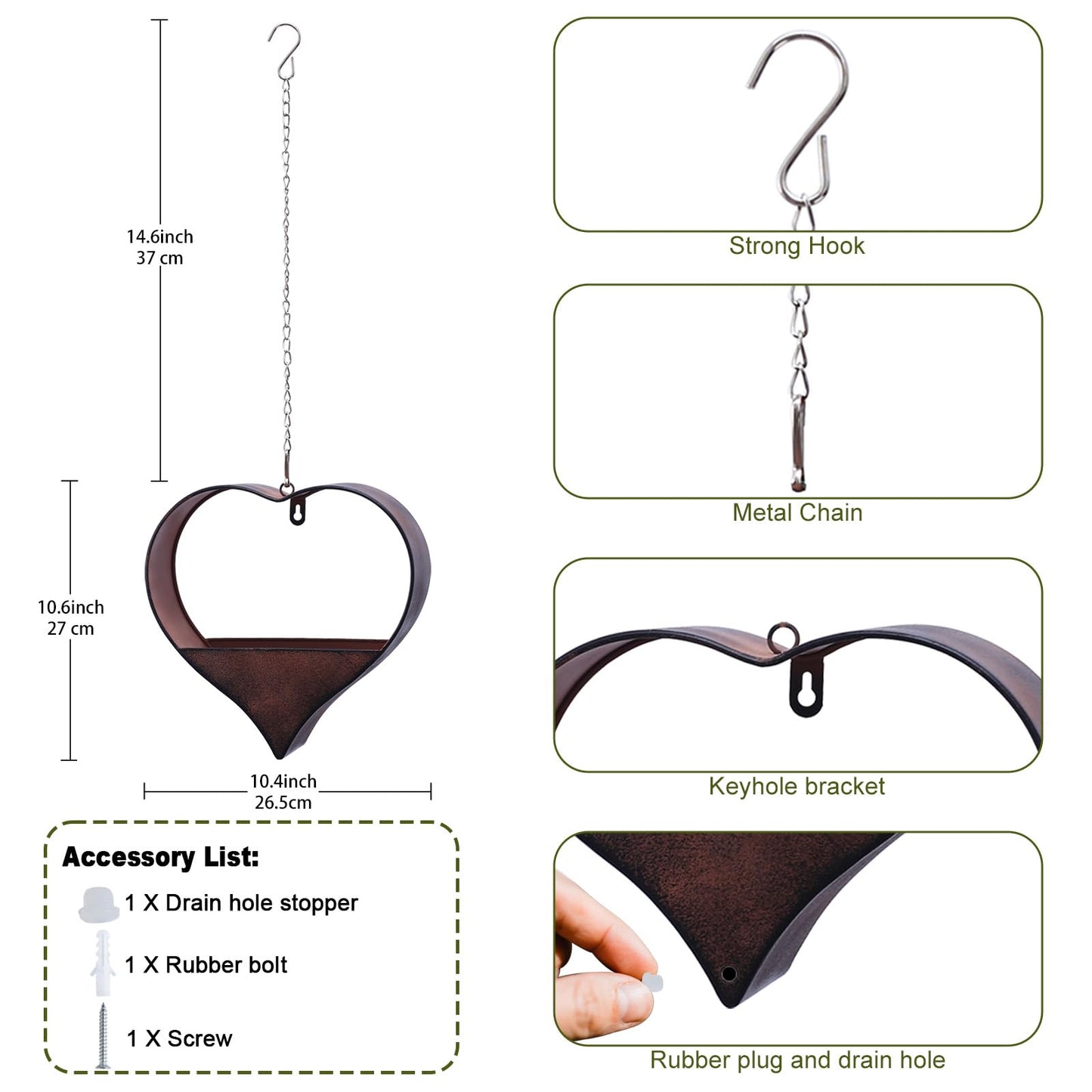Philodwell Metal Plant Hangers Indoor and Outdoor: Birthday Gifts for Women Mom Wife Father Garden Lovers - Rustic Heart Shape Hanging Planters Perfect for Window Wall Living Room Office Decor