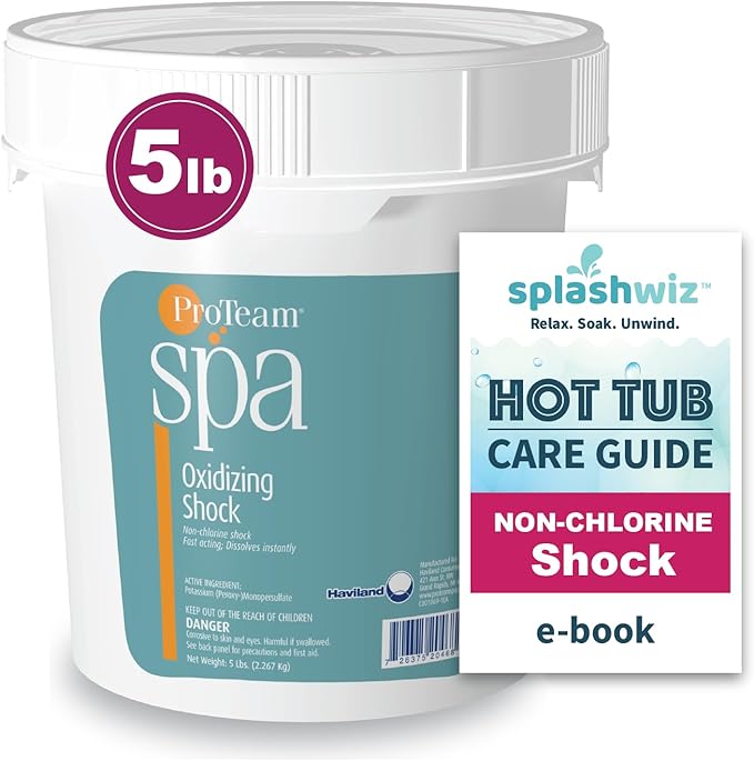 ProTeam Non-Chlorine Spa Shock for Hot Tub – Fast-Acting Oxidizing Shock Treatment, Clears Cloudy Water & Eliminates Odors – Made in USA, 5 lb + SplashWiz Care e-Book