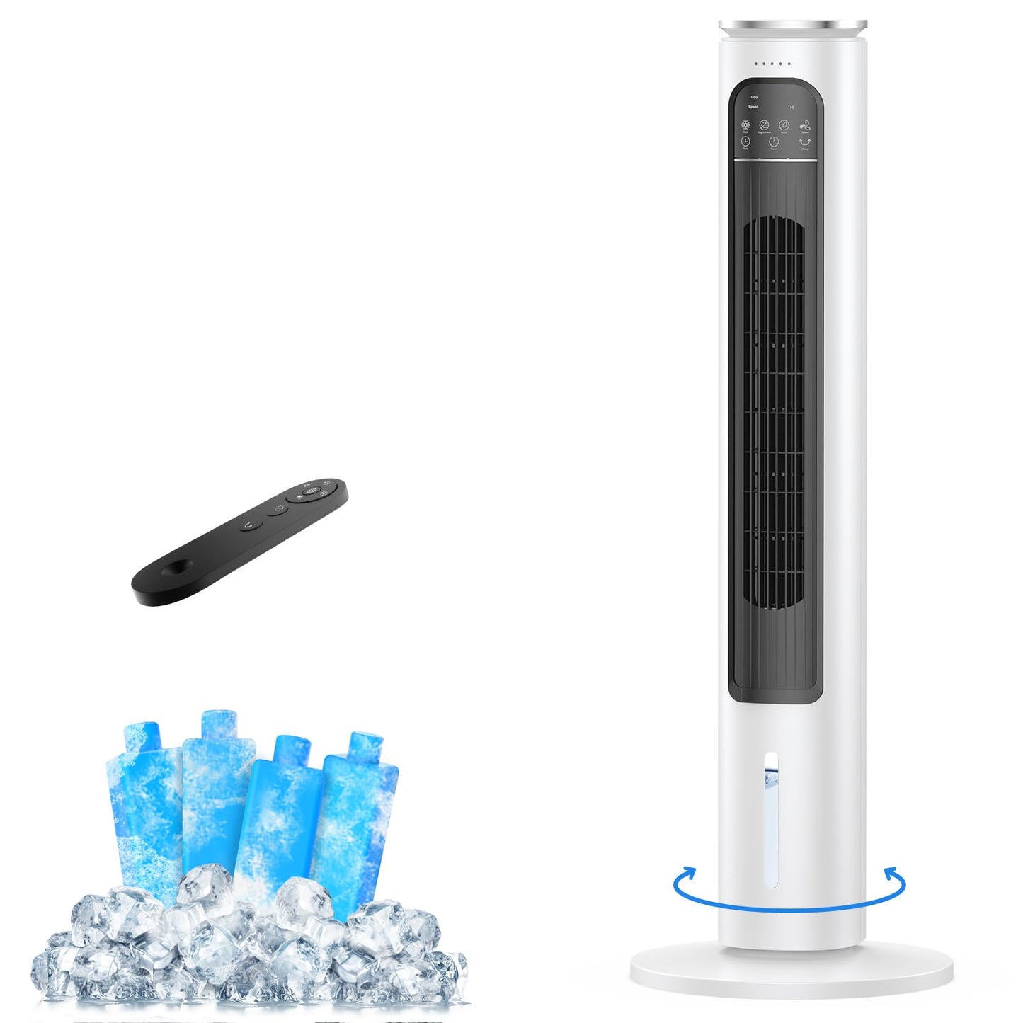 Windowless Portable Air Conditioners, 37.3 Evaporative Air Cooler w/Remote, 2.5L Removable Water Tank & 4 Ice Boxes, 12H Auto-of