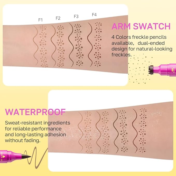 Brown Freckle Stamp with Eyeliner Pen,Natural Lifelike Freckle Makeup Pen Magic Freckle Color,Waterproof Longlasting Fake Freckles Stain Marker Pencil Face Decoration for Sunkissed Makeup,Vegan