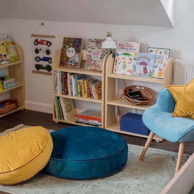 YIUOR Velvet Floor Pillows Round Chair Cushion Couch Throw Pillow Soft Pouf Seat Mattress Bean Bag for Reading Nook Play Room (25.6", Teal)