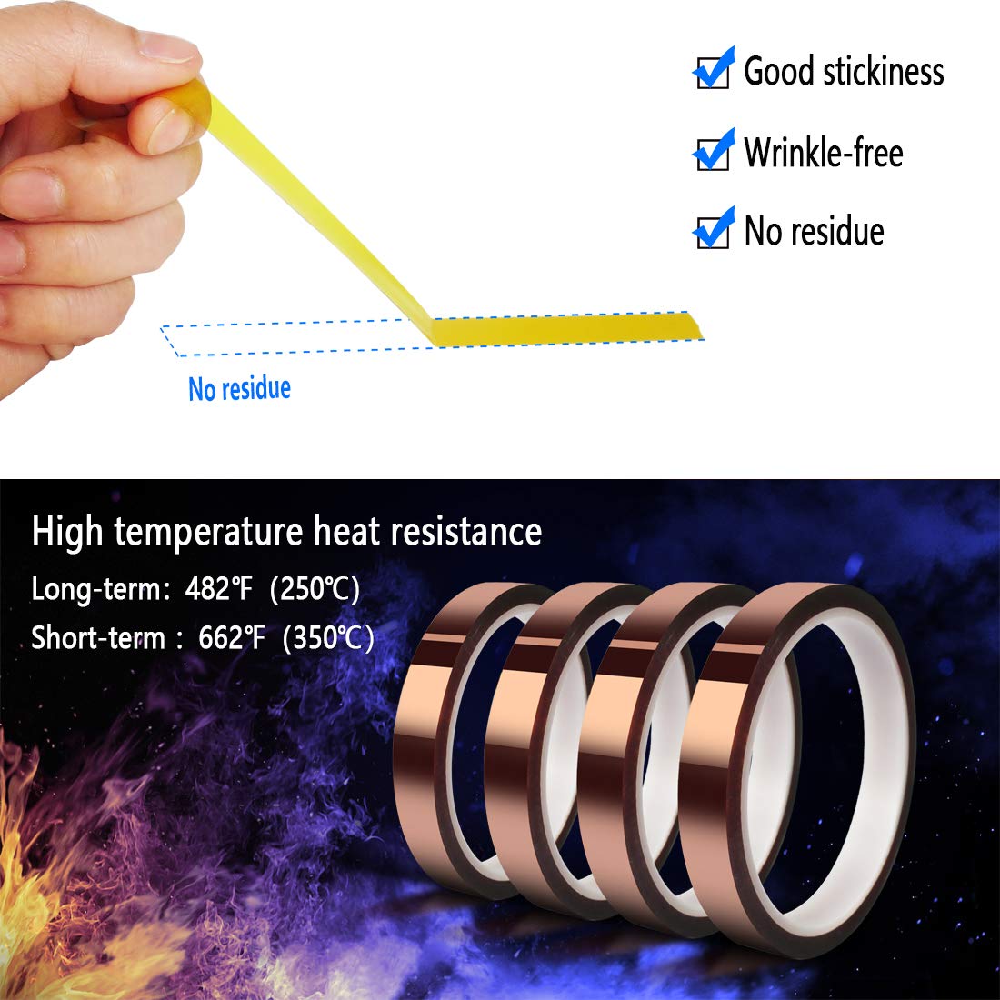MEBMIK Heat Tape for Sublimation Transfer, Heat Resistant/Press, Adhesive Transfer Tape, Thermal, No Residue, 4 Rolls 10mm x33m(108ft)