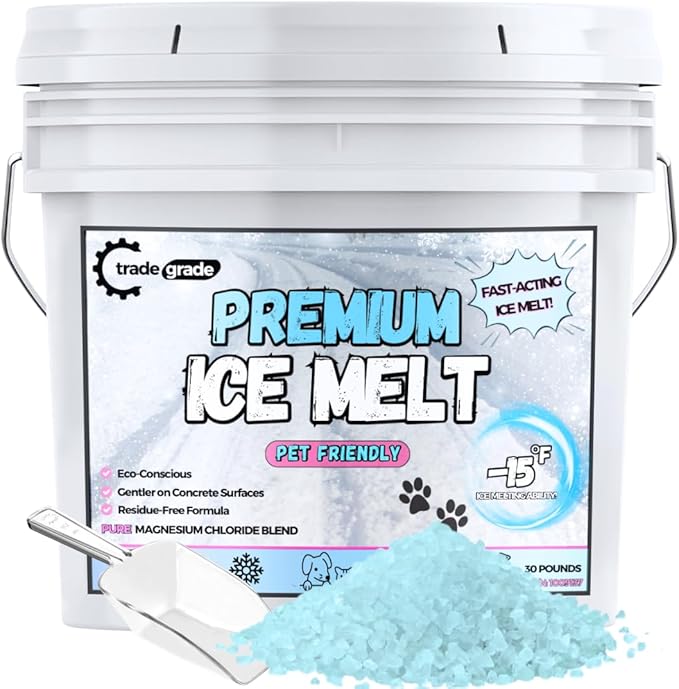 Pet-Friendly Ice Melt - Fast Acting Magnesium Chloride Formula, Safer for Pets & Surfaces, 15lb Bucket with Scoop