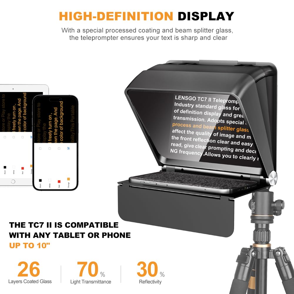 Lensgo Teleprompter For Phone Camera With Remote Control-Tc7Ii 7.9 Foldable Portable Prompter App Compatible With Ios/Android