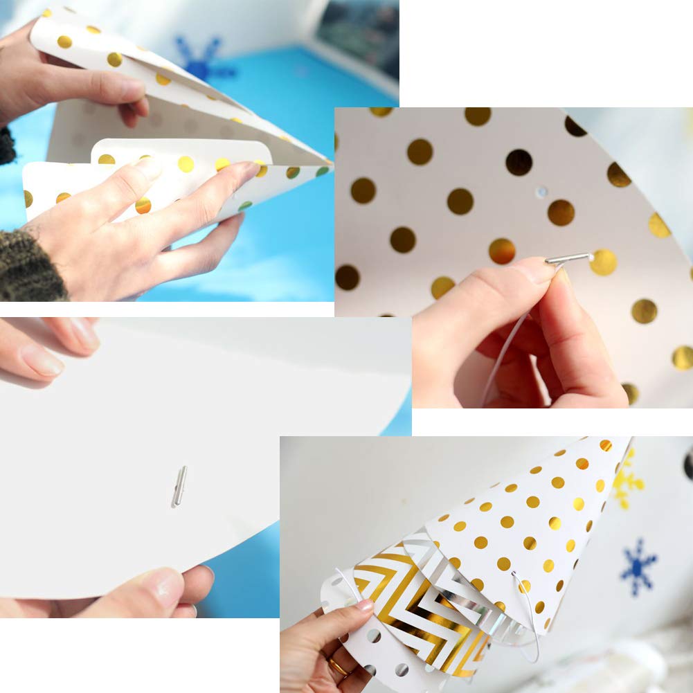 Boieo Party Hats Birthday Cone Set Gold Polka Dot Striped Paper for Adults Kids Happy Birthday Party Decorations 12 Pcs