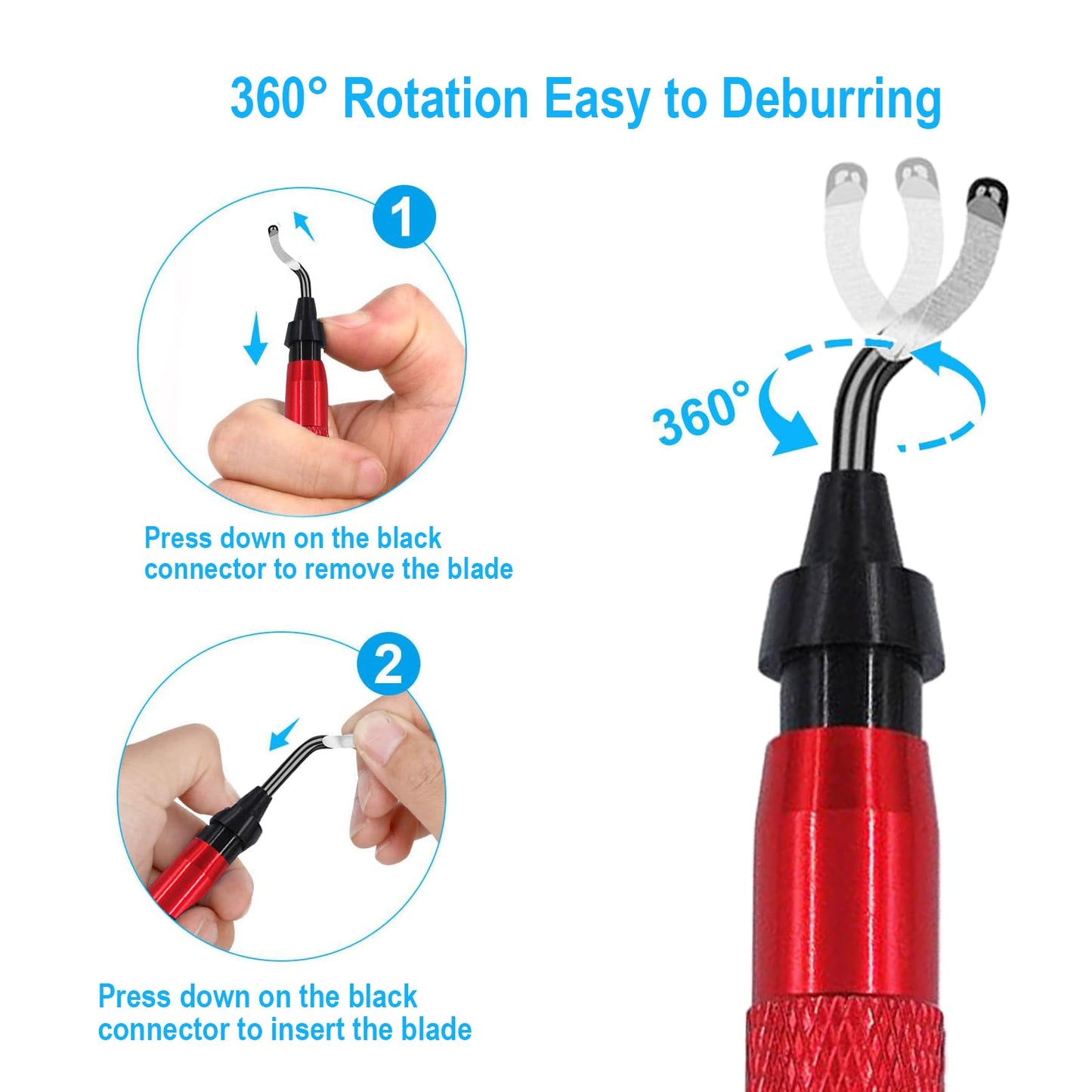 Coeweule Premium Deburring Tool with 15 Pcs High Speed Steel Swivel Blades, Deburring Tool for Metal, Resin, PVC Pipes, Plastic, Aluminum, Copper, Wood, 3D Printing Burr Removal Reamer Tool Red