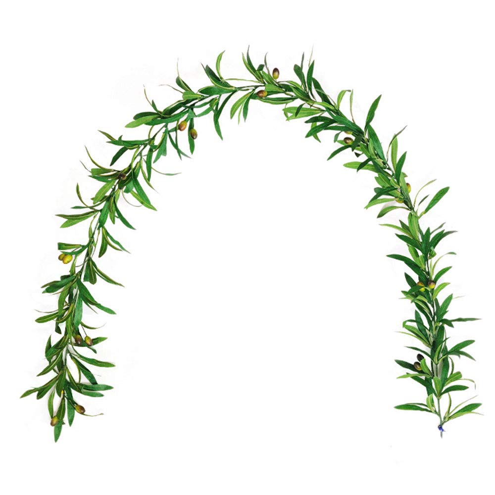 GWOKWAI Artificial Olive Leaf Garland, Olive Branch Wreath Ivy Vines Leaf Greenery Ornament for Wedding Backdrop Home Indoor Outdoor Wall Party Decoration
