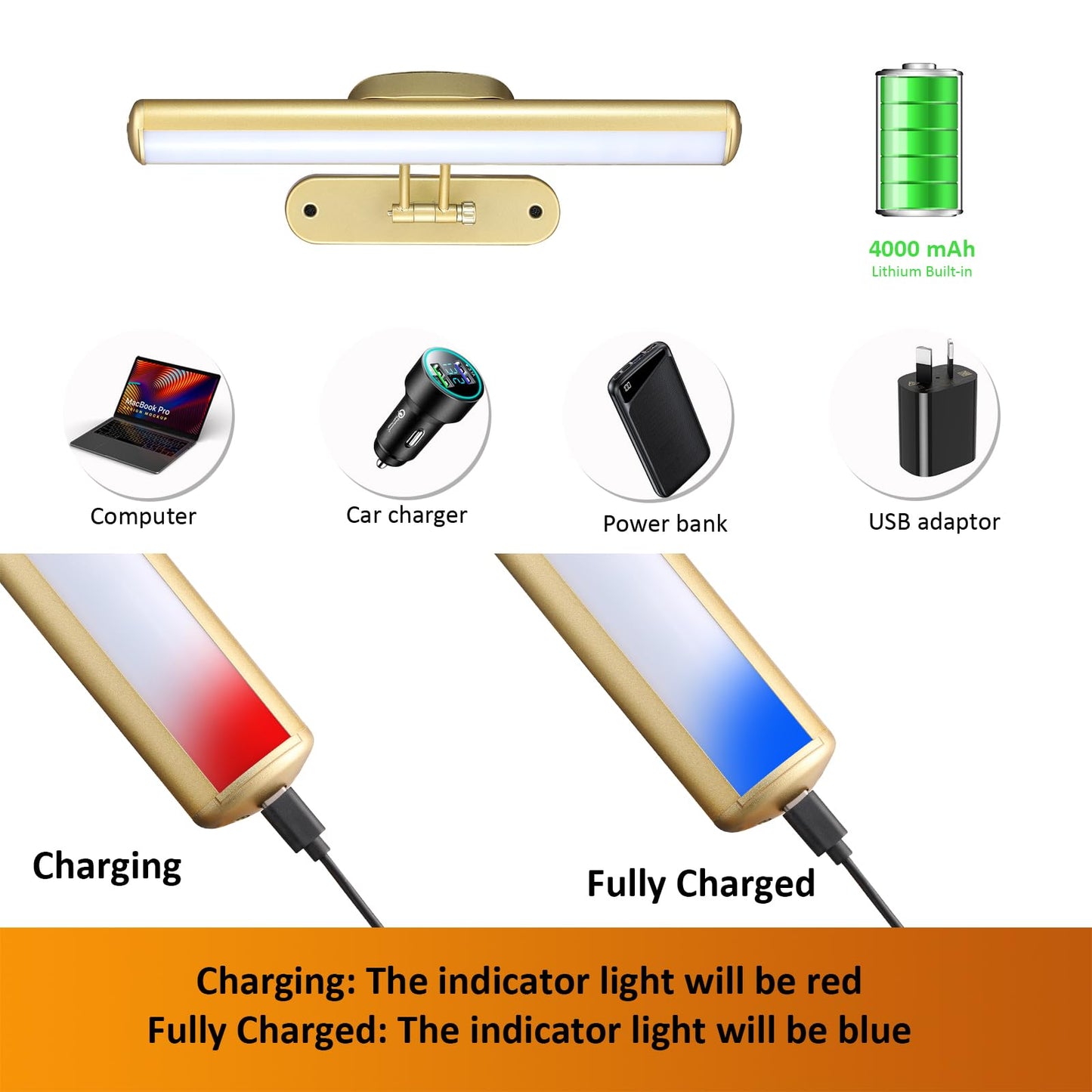 MIOBLUE Rechargeable Picture Light with Remote, Wireless Battery Art Display Light with Remote Control, Dimmable/Timer Off Painting Light, 3 Lighting Modes Full Metal Dartboard Lights (Gold-1Pack)