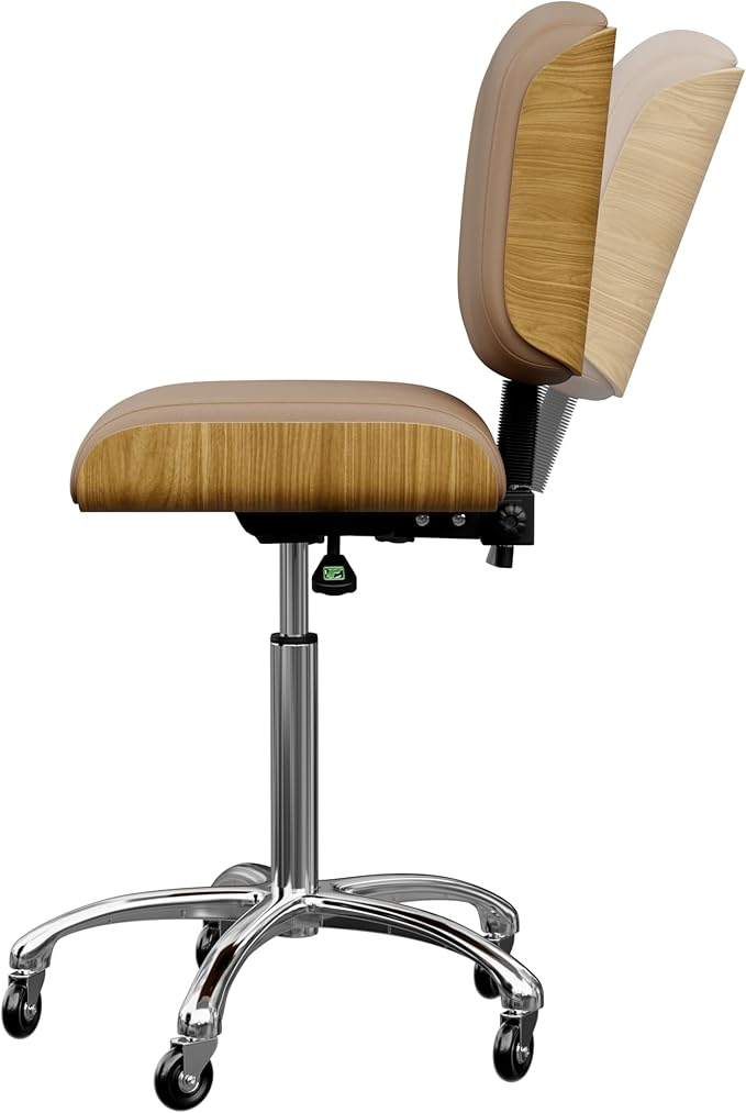 Spa Numa Bentley Beauty Esthetician Nail Salon Stool Rolling Chair with Adjustable Backrest, Flat Square Seat, Metal Bar, Vegan Leather Upholstery for Beauty Exam Office and Home - 1071 (Sand)