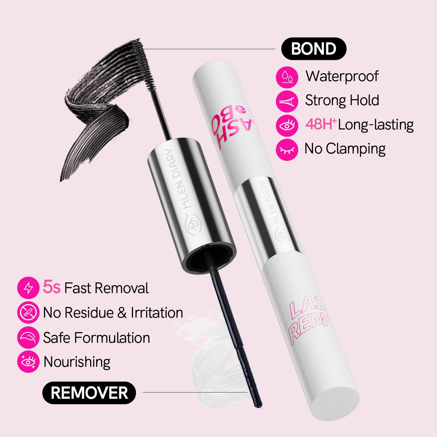 MLEN DIARY Lash Bond and Seal Remover, 2 in 1 Cluster Lash Glue & Remover for Individual Lashes, Bond and Seal Lash Glue Waterpr