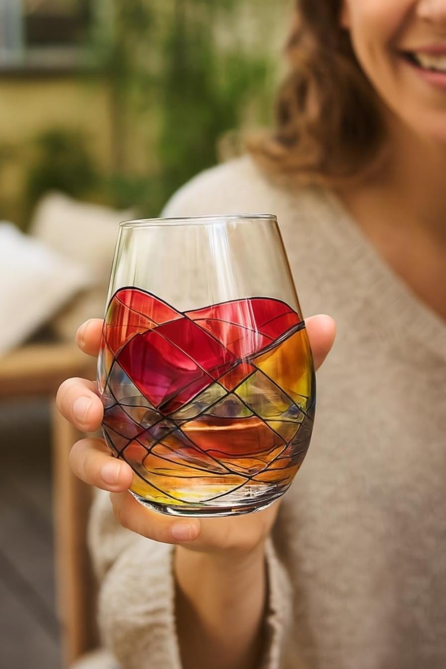 Sagrada Barcelona Stemless Wine Glasses – Hand-Painted Set of 2 Unique Wine Gift for Wedding, Anniversary, Housewarming & Christmas – Ideal for Women & Men