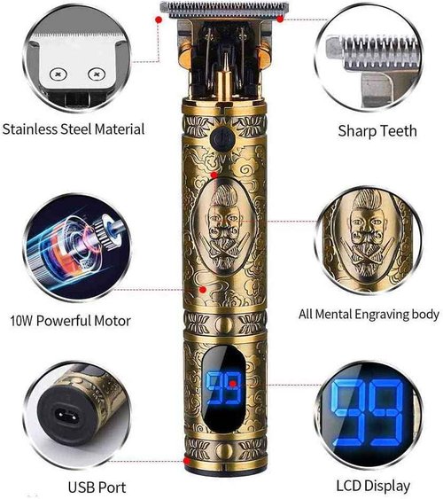 Suttik Haircut Clippers and Trimmers Set of 3, Cordless Ornate Hair Clippers for Men Professional Barber Clippers for Hair Cutting Kit with T-Blade Beard Trimmer Set, Knight, LED Display(Gold)