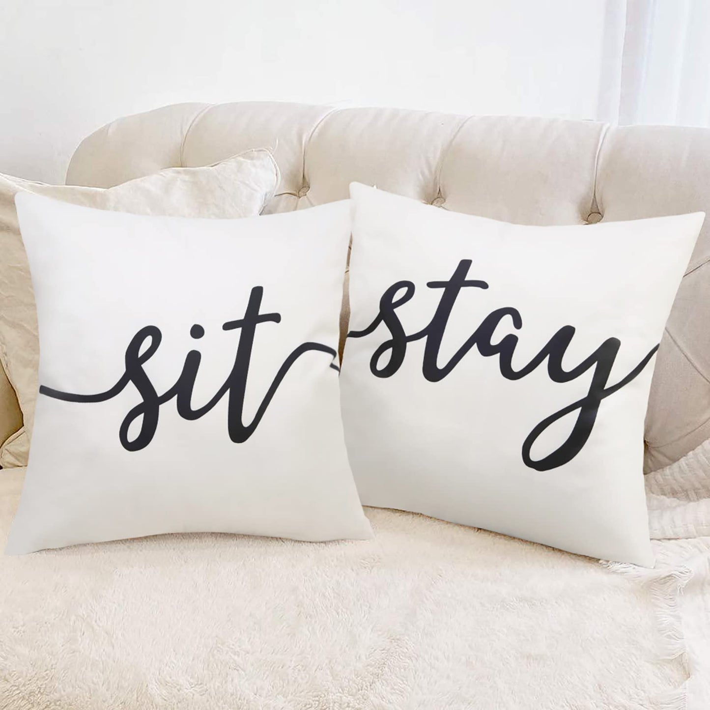 Pyonic Set of 2,Outdoor Waterproof Throw Pillow Covers,Square Pillow Covers Decorative Cushion Cover for Patio Garden Living Room Couch (White, 18X18)