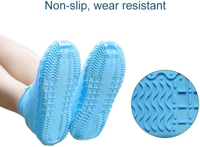 Silicone Waterproof Shoe Covers, Upgrade Reusable Overshoes with Zipper, Resistant Rain Boots Non-Slip Washable Protection for Women, Men (M (Women 5-7, Men 5-6), Blue)