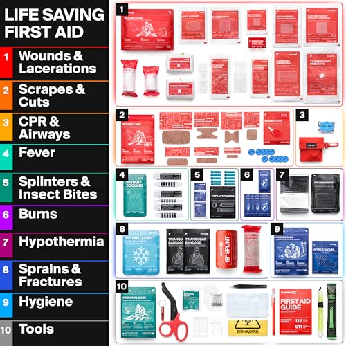 SurviveX Large First Aid Kit for Car, Travel & Home - Emergency Kit for Hiking, Camping, Backpacking and Outdoors - Includ...