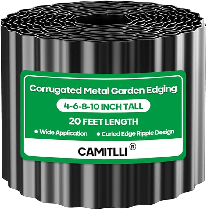 Camitlli Corrugated Metal Garden Edging, Sturdy Tall Landscape Edging Borders, Perfect DIY for Flower Beds, Lawn and Pathway, Tree Surrounds, Paver Edges (Black, 6"×20FT)