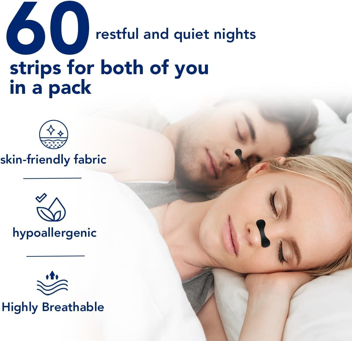 60 Pcs Nasal Strips for Snoring - Extra Strength Nose Strips for Breathing with Strong Adhesion - Sweat Resistant Design for All Day Use - Improvess Sleep and Workout Performance - Black