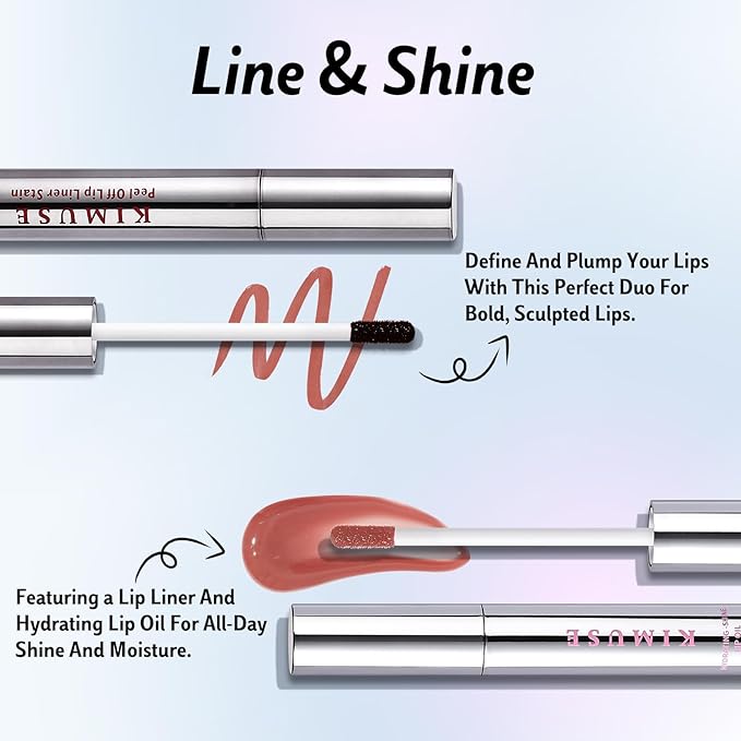 KIMUSE Lip Stain Peel Off & Lip Oli Set, Long Lasting Lip Liner Stain, Waterproof, Transfer-Proof, Hydrating Shine Lip Oil with Vitamin E & Jojoba Oil