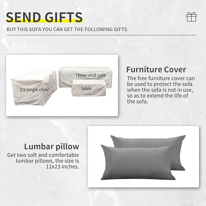 4 Piece Wicker Patio Furniture Sets Outdoor Conversation Set PE Rattan Sectional Sofa Couch with Fire Pit Table and Grey Cushions