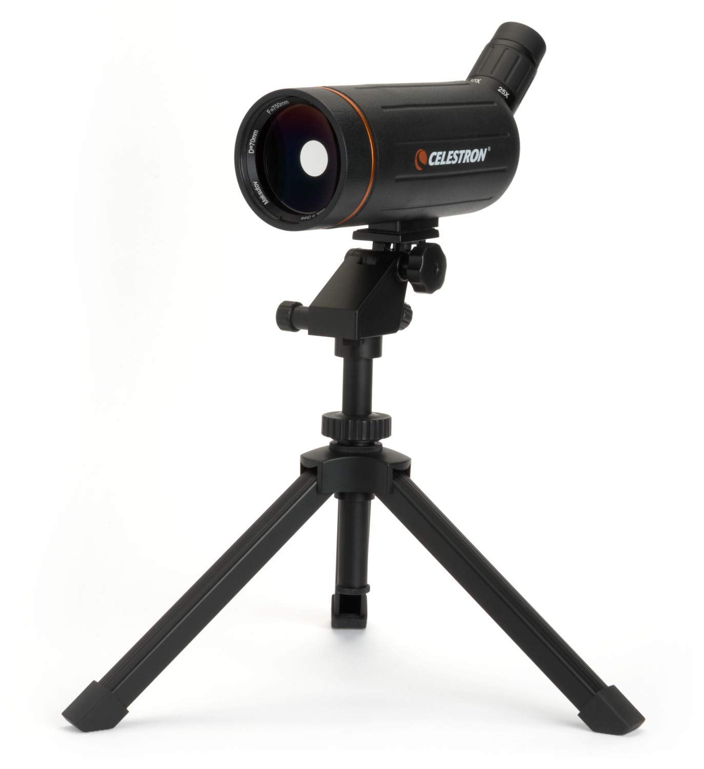 Celestron Mini Mak 70mm Angled Spotting Scope – Maksutov Spotting Scope – Great for Long Range Viewing – 25–75x Zoom Eyepiece – Multi-Coated Optics – Rubber Armored – Tabletop Tripod Included