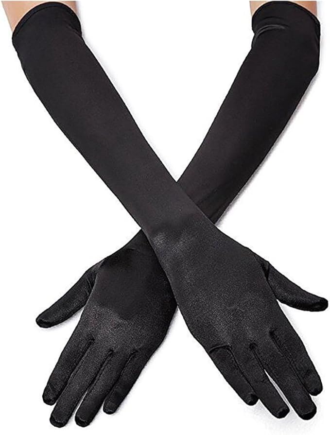 Lansian Long Opera Party Gloves for Women 1920s 20s Satin Gloves Costumes Elbow Length Bridal Evening Dress, 21 inches