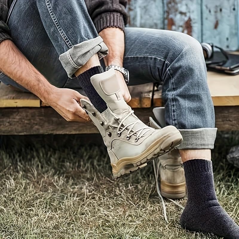 3 Pairs Black Socks for Men Thermal Socks for Men Extreme Cold Weather, Black Sock with Elastic Ribbed Cuff, Machine Washa...