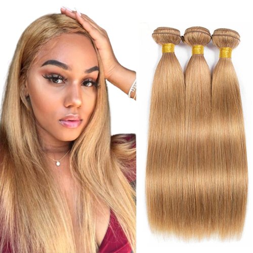 Biliisyff Color #27 Bundle Honey Blonde Straight Human Hair Bundles Brazilian Grade 8A Virgin Hair Extensions 24 24 24 Inch Double Weft 27 Straight Hair Weave