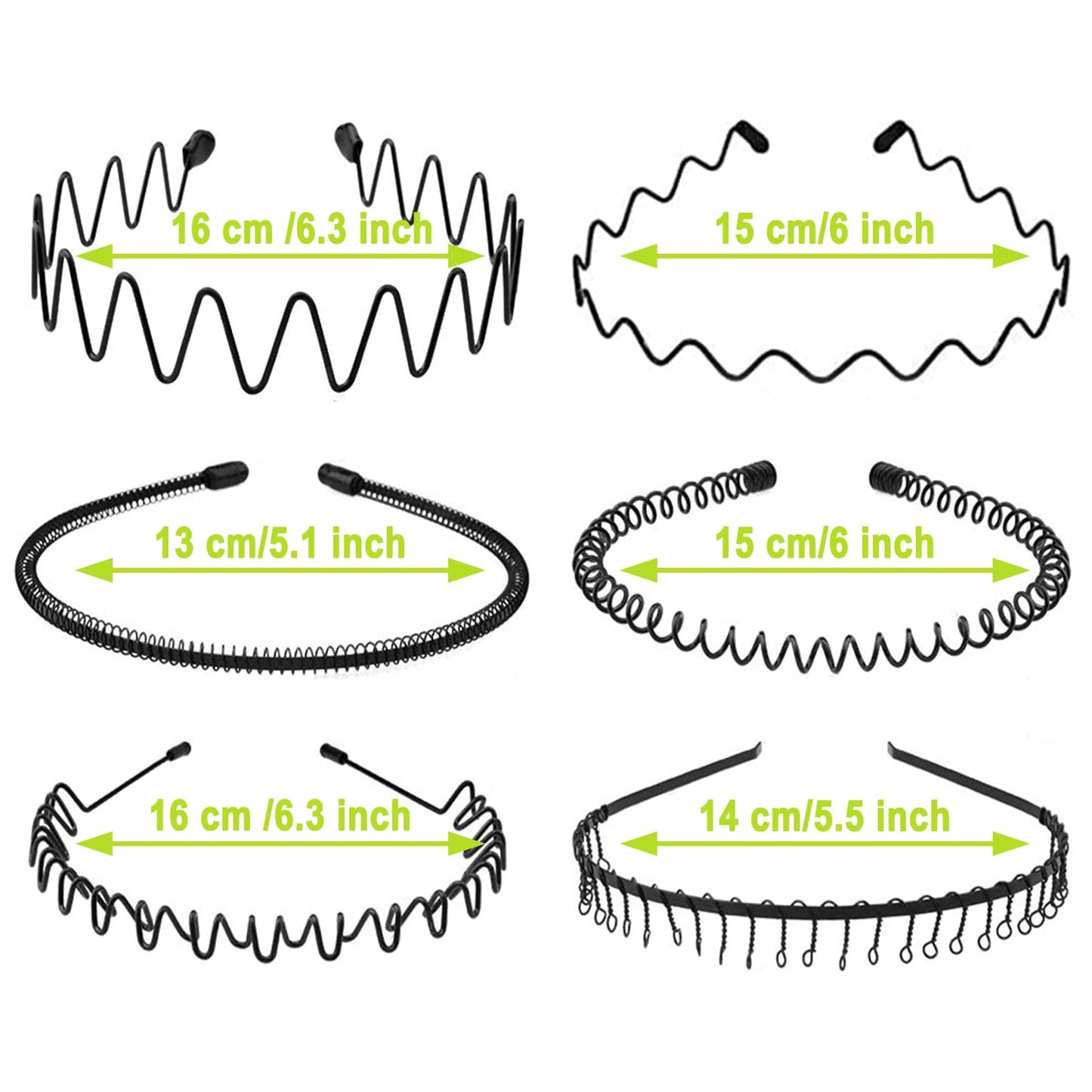 JERLITU Metal Headbands, With Teeth Hairband for Men, Womens Headbands, Unisex Black Wavy Spring Outdoor Sports, Simple Elastic