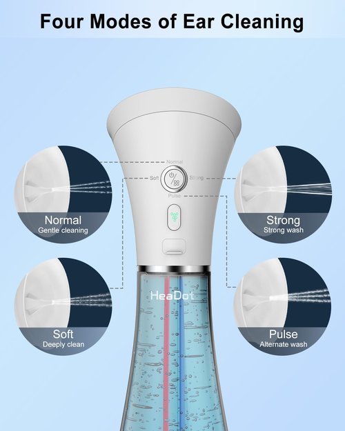 HeaDot Electric Ear Wax Removal Tool,Water Powered Ear Cleaner,Ear Cleaning Kit with 6 Tips,4 Pressure Settings,Safe & Effective for Ear Wax Buildup(White)