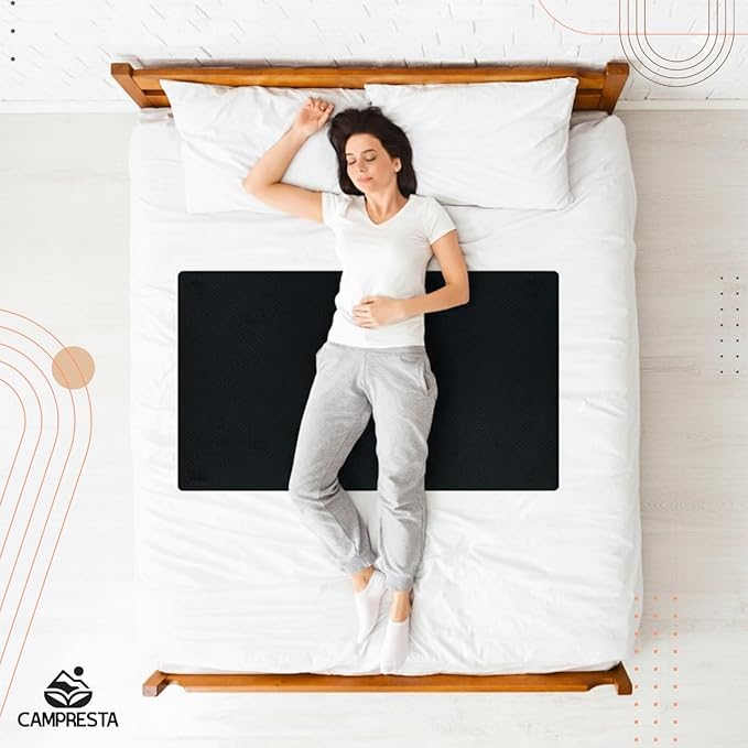CAMPRESTA Grounding Mat for Bed 26.7" x 60.2" – Anti Slip Earthing Mat Grounding Pad with 4.6ft Cord for Bed, Chair, Yoga, Relaxing, Sleeping & Working