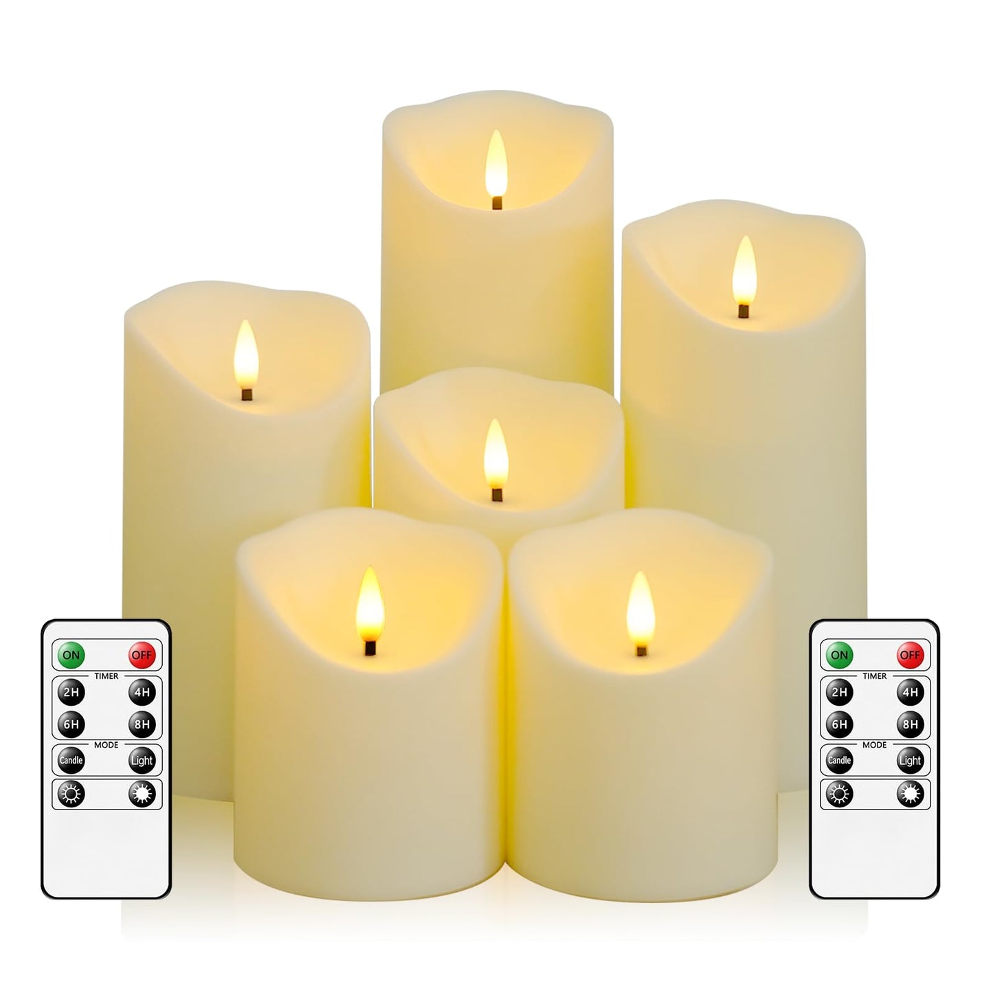 Fo32won Flameless Flickering Candles with Remote Timer, Set of 6 Ivory Led Battery Operated Candles for Home Decor Xmas Halloween (D3 x H3 3" 4" 5" 6" 7")