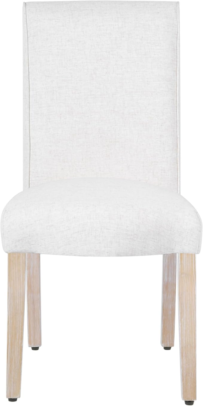 Homepop Scalloped Detail Dining Chair|Upholstered Parsons Dining Chairs |Decorative Home Furniture, Cream Textured Woven (Set of 2)