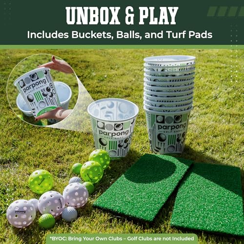 VULCANO SPORTS Par Pong Backyard Golf Chipping Game – Outdoor Golf Game with 12 Buckets, 2 Hitting Mats & Golf Balls – for...
