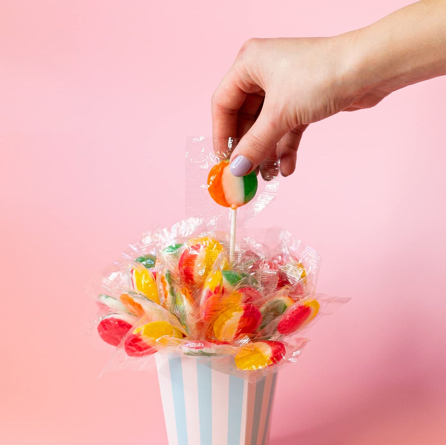 Fruit Lollipops - 2 Pound Bulk Pack (80 Count) - Assorted Fruit Flavored Hard Candy - Individually Wrapped Halloween Candy - Flat Suckers for Kids and Parties