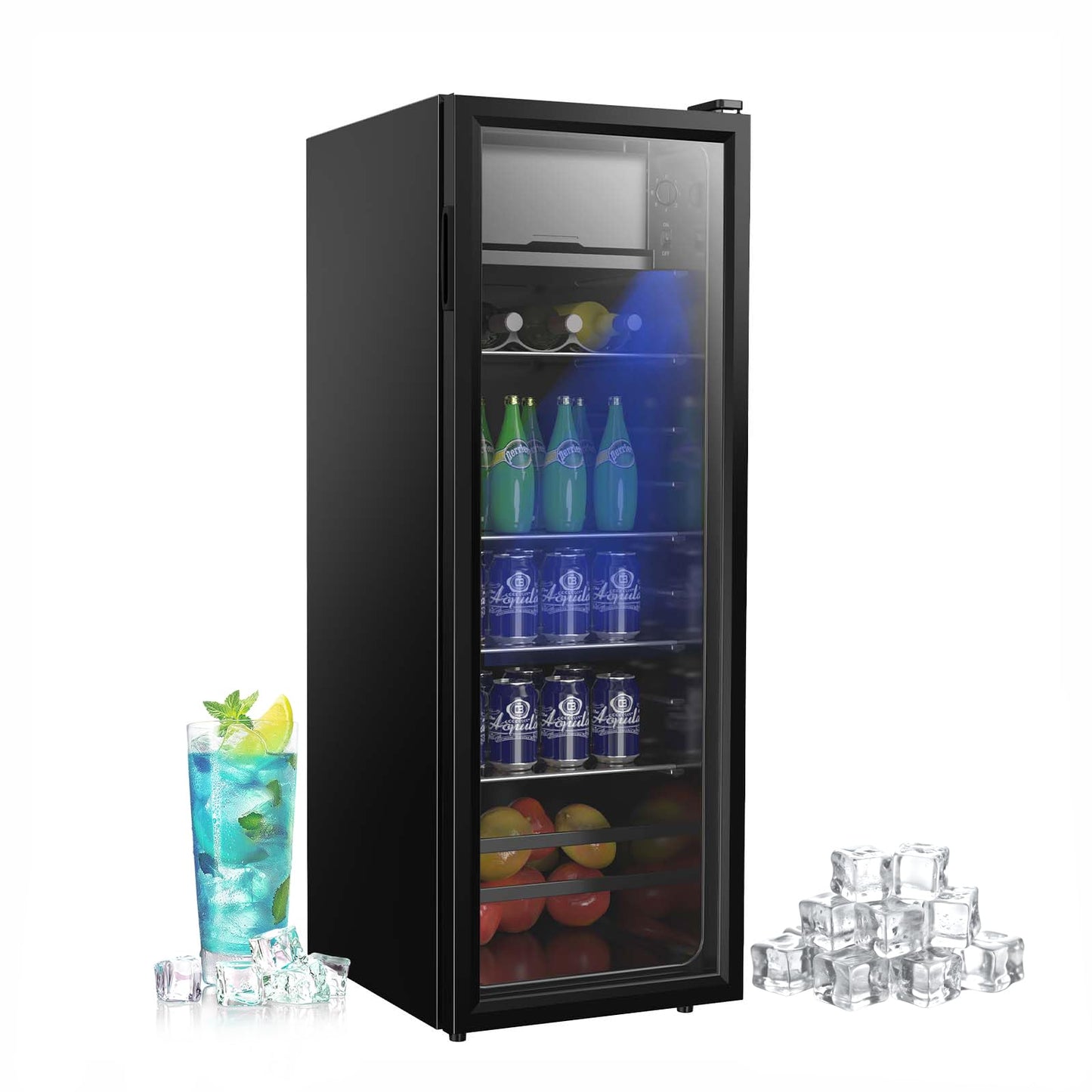 rosmena Beverage Refrigerator, 180 Can Freestanding Mini Refrigerator with 7 Adjustable Thermostat, Drink Dispenser with Adjustable Shelves, Suitable for Home/Office, Black