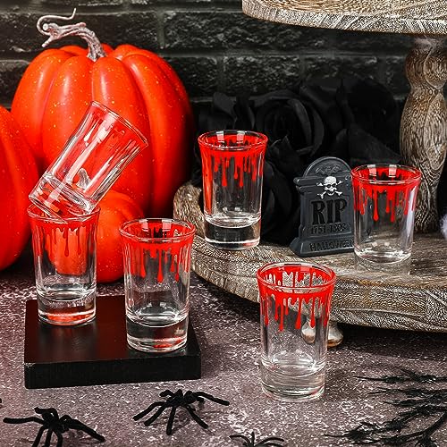 Whaline 6 Pack Halloween Shot Glasses Blood Splattered Drinking Glasses 1.7oz Horror Bloody Small Glass Shot Cups Hallowee...