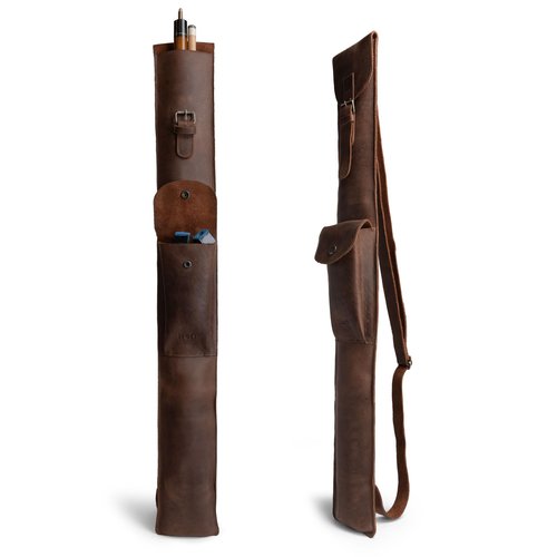 Hide & Drink, Rustic Billiard/Pool Cue Flat Case, Stick Carrying Bag with Adjustable Strap, Full Grain Leather, Handmade, Bourbon Brown