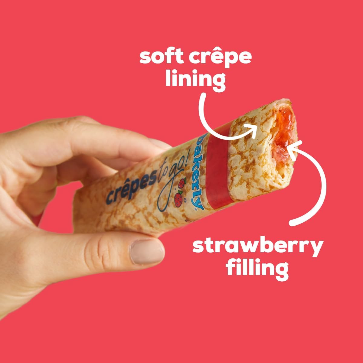 bakerly Strawberry Filled Crepes to go! Non GMO, Free from Artificial Flavors & Colors, Pack of 9, 6-Count (54 Total Crepes)