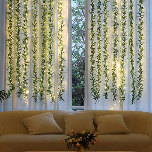 Dolicer 2 Packs Eucalyptus Garland with LED Lights String, 12FT Faux Eucalyptus Greenery Garland, Artificial Hanging Green...