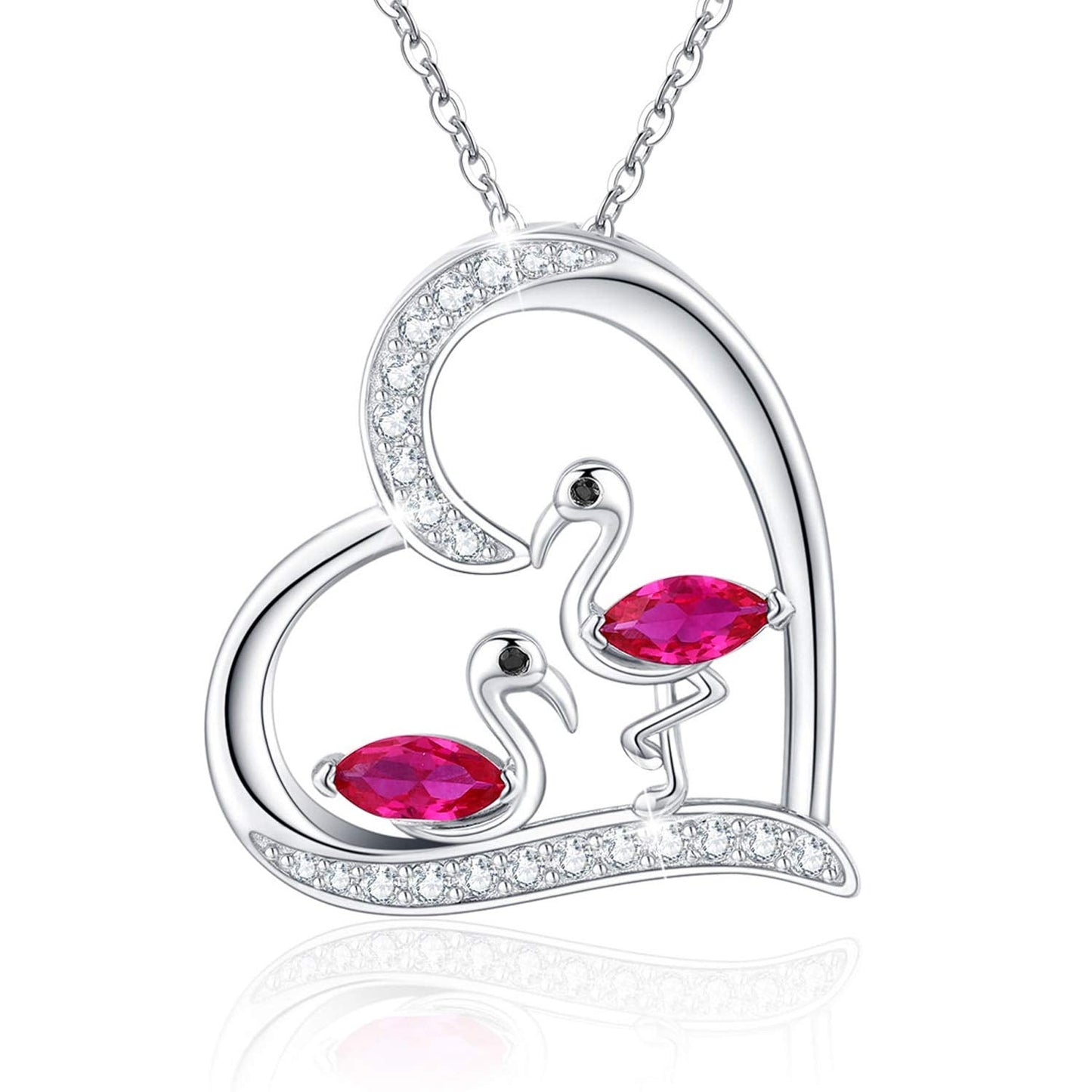 JUSTKIDSTOY Flamingo Gifts for Women 925 Sterling Silver Flamingo Necklace with Cubic Zirconia Pink Bird Jewelry Summer Birthday Gift for Girlfriend Daughter