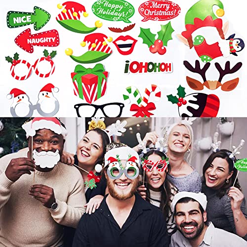 Photo Booth Party Props 32 Pcs - Inflatable Picture Frame & Props for Xmas Family Winter Holiday Games Decorations & Favor...