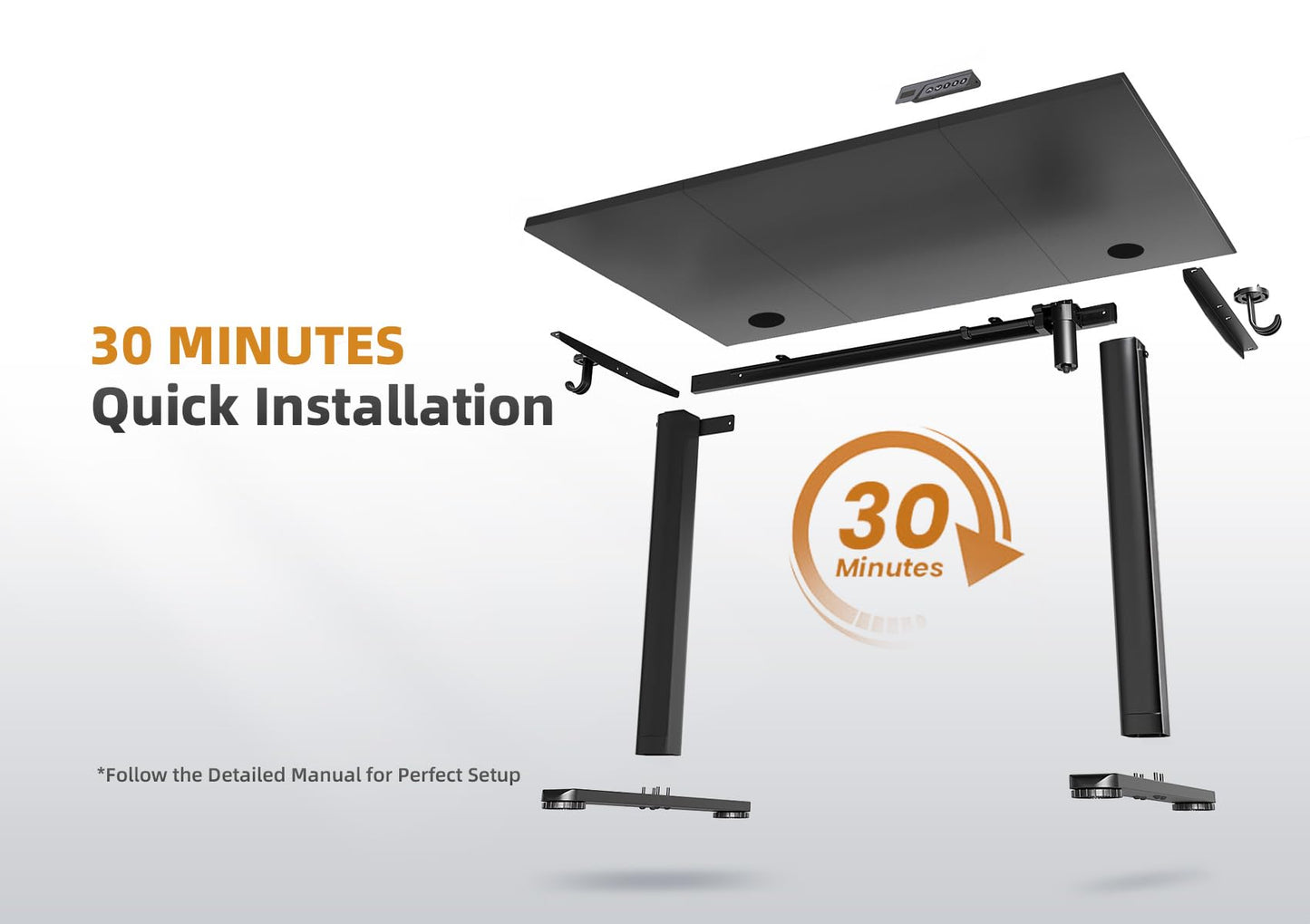 YDN Electric Standing Desk Adjustable Height, 48 x 24 Inches Stand up Desk with Cable Management, Home Office Desks with Splice Board & Black Frame, Black Top