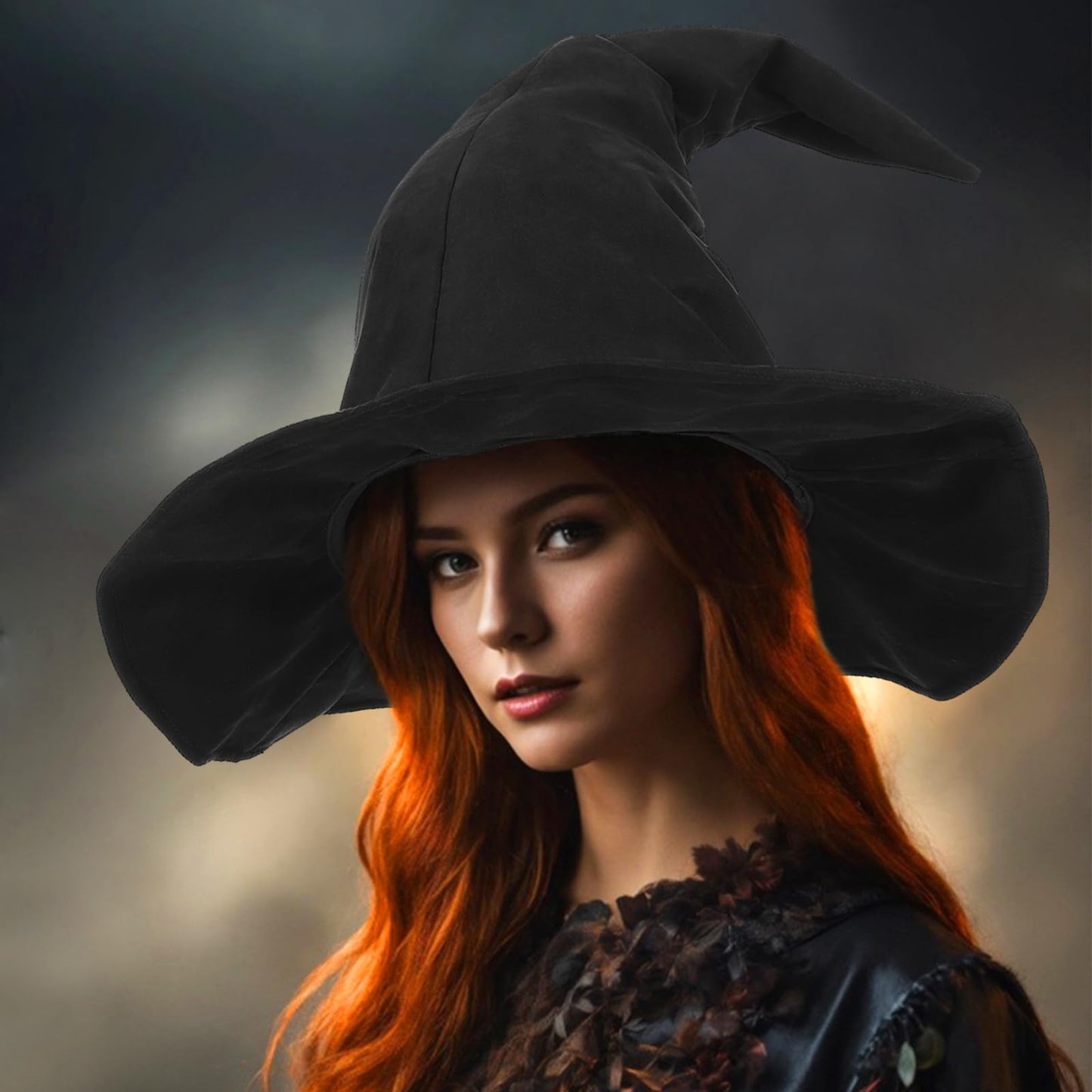 Ultrafun Halloween Witch Hat Costume for Women Full Length Sheer Witch Cloak with Hood for Cosplay Costume (Black)