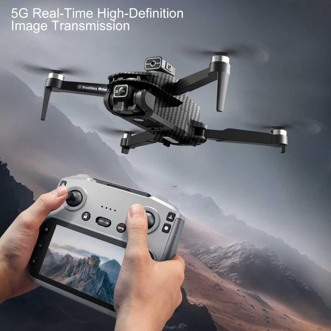GPS Drone with 4K Dual Cameras & 4.5in Large-Screen Remote - Infrared Obstacle Avoidance, LED Night Lights, Brushless Motors, 2 Rechargeable Batteries, Wi-Fi FPV Real-Time Transmission, Hovering Altitude Hold Mode, GPS Auto Return & Follow Me Mode - Folda
