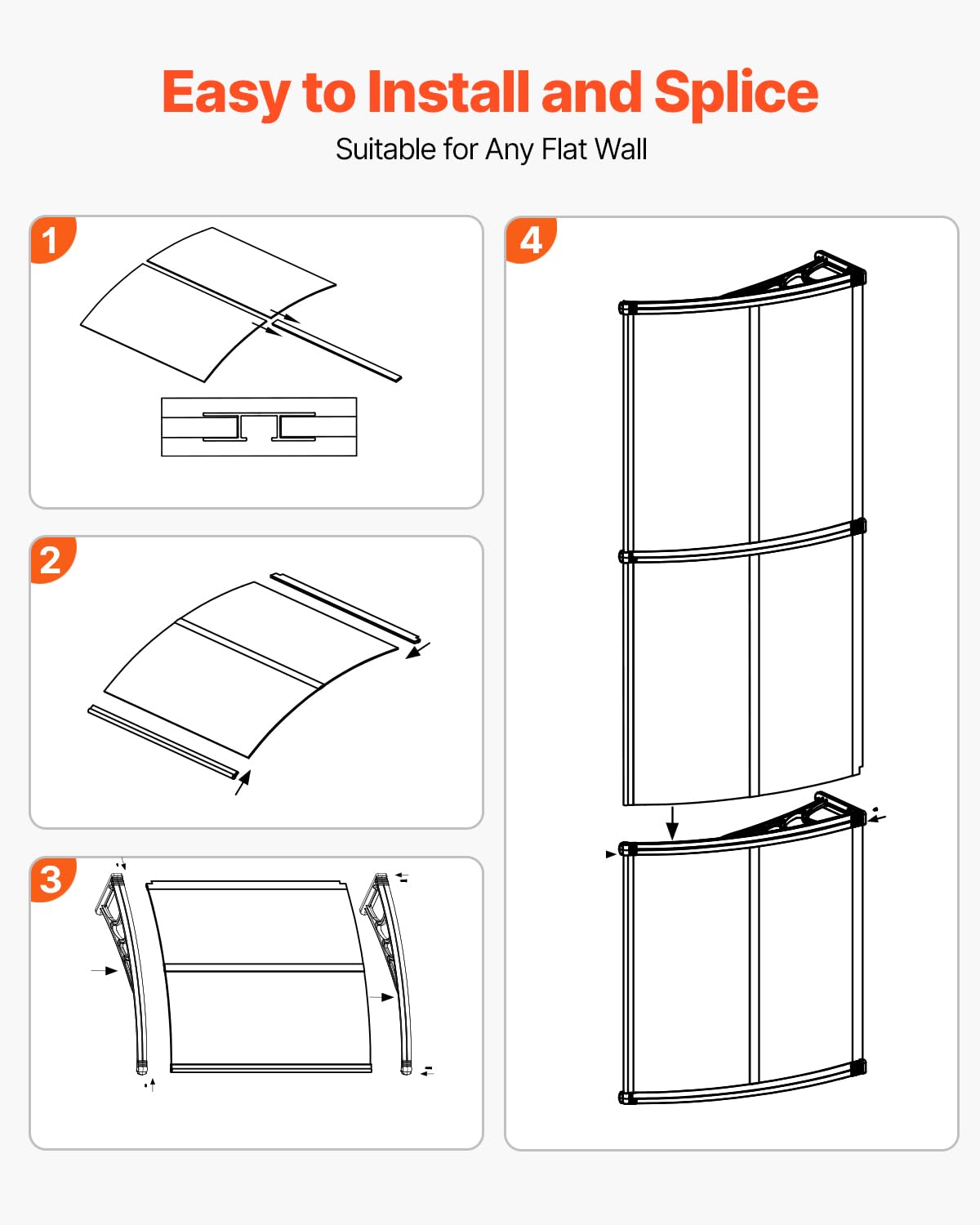 VEVOR Window Door Awning Canopy 78" x 38", UPF 50+ Polycarbonate Entry Door Outdoor Window Awning Exterior, Front Door Overhang Awning for Sun Shutter, UV, Rain, Snow Protection, Hollow Sheet
